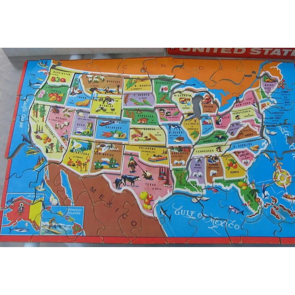 US & World Puzzle - 2 in 1 - Saalfield Artcraft - Complete - No Box